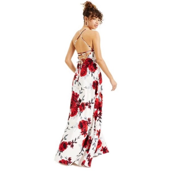 Speechless Lace-Up-Back Floral-Print Ball Gown - Picture 2 of 4